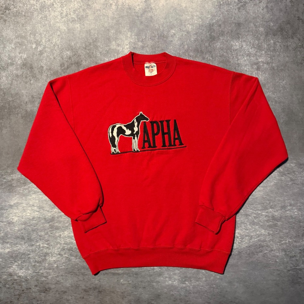 VTG 90s Jerzees APHA Paint Horse Embroidered Crewneck Sweatshirt Red M